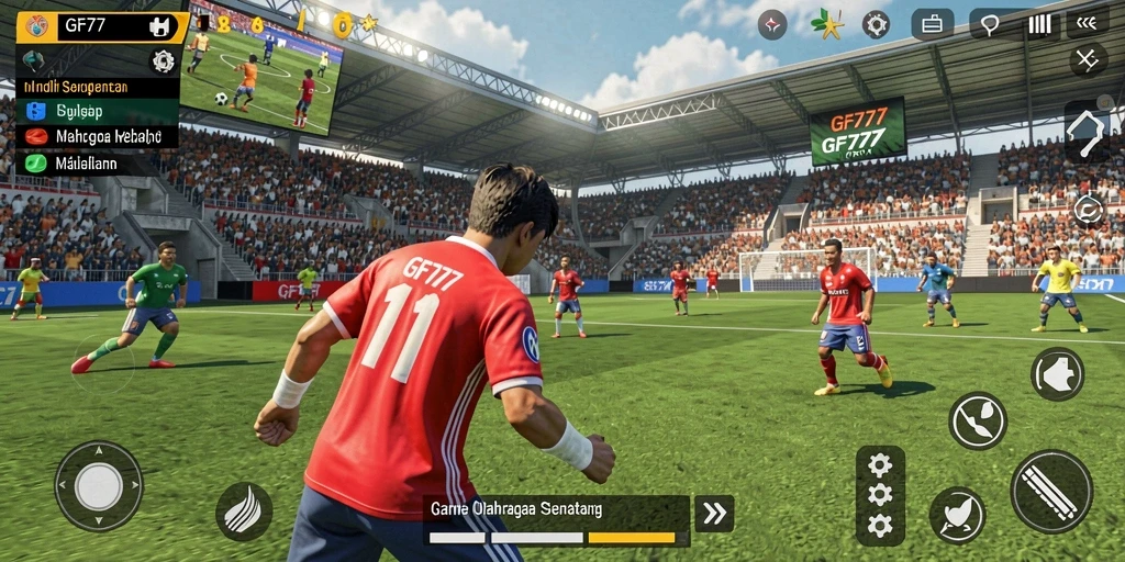Screenshot utama GF777 menampilkan aksi intens dalam perlombaan olahraga.