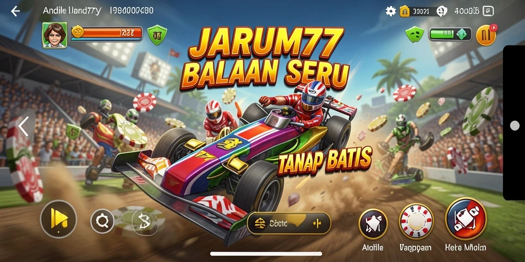 Tampilan menegangkan dari gameplay balapan JARUM77 yang mendebarkan.