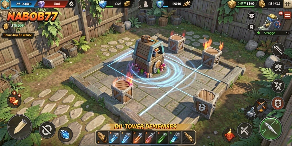 Tampilan gameplay menakjubkan di NABOB77 Tower Defense.