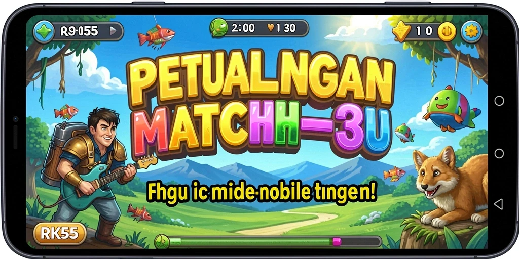 Screenshot gameplay RK55 dengan elemen Match-3 yang menarik.