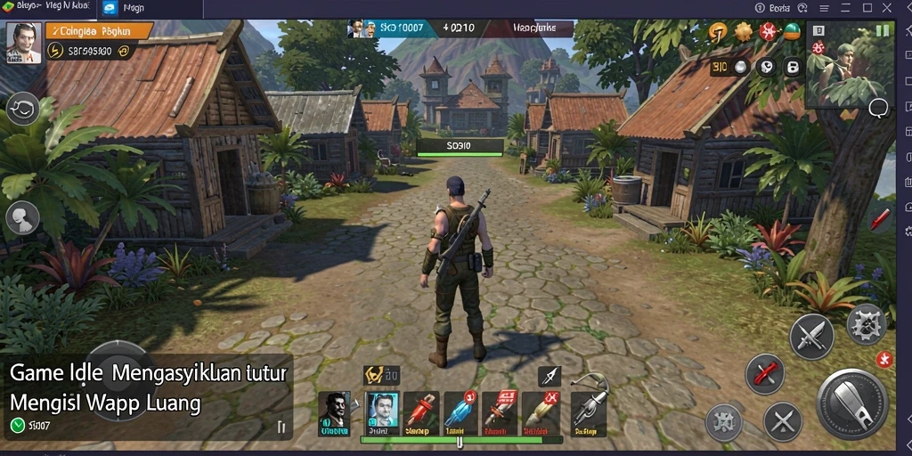 Screenshot game SD107 menunjukkan karakter yang sedang mengumpulkan sumber daya dengan metode Idle.
